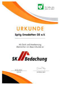 Urkunde SpVg Emsdetten 05 e.V.